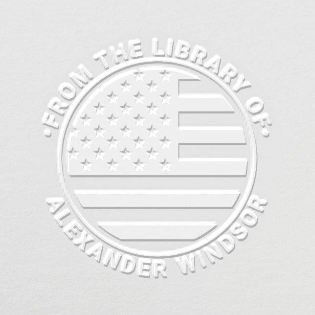 USA American Flag Round “From the library of” Name Embosser (Design)