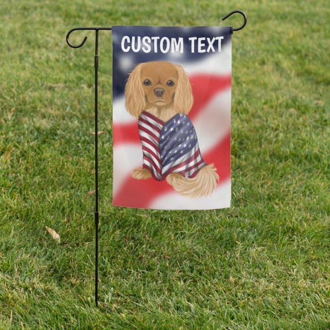 USA American Flag, Ruby Cavalier King Charles  Garden Flag (In SItu)