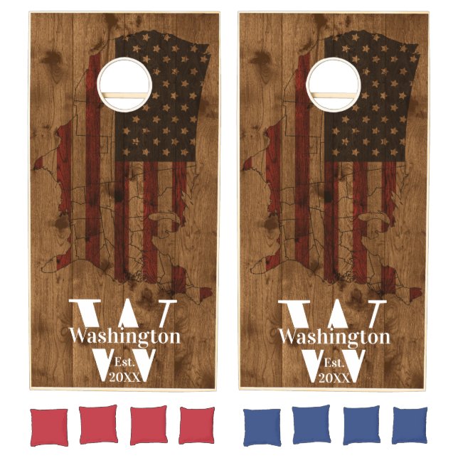 USA American Flag Rustic Monogrammed Cornhole Set (Set)