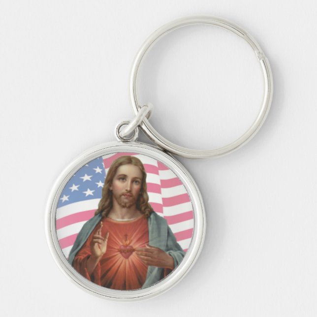 USA AMERICAN FLAG SACRED HEART OF JESUS KEYCHAIN (Front)