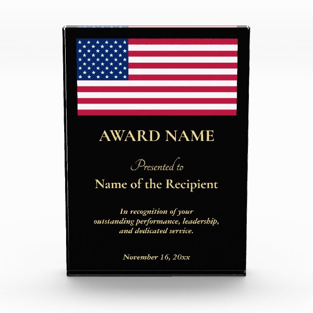 USA American Flag Service Promotion Recognition Acrylic Award (Front)