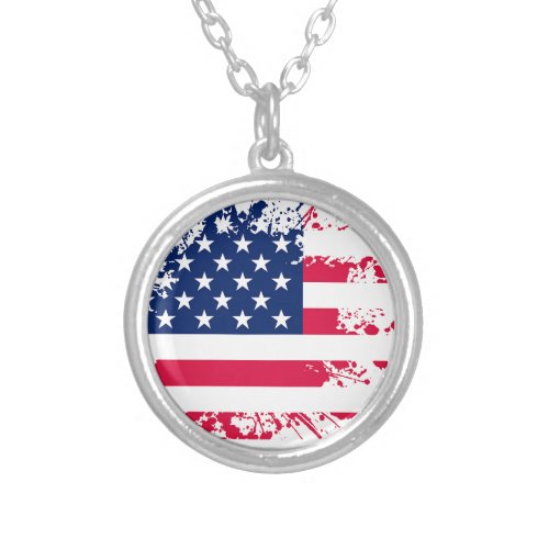 USA American Flag Silverplate Necklace