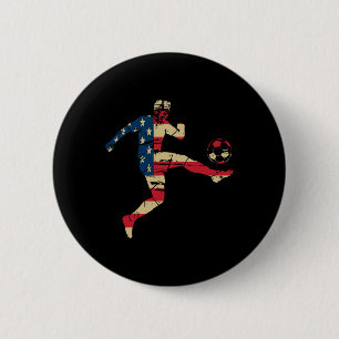 Usa American Flag Soccer Player Silhouette Patriot Button