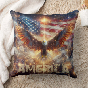 USA American Flag - Stars and Stripes - Bald Eagle Throw Pillow