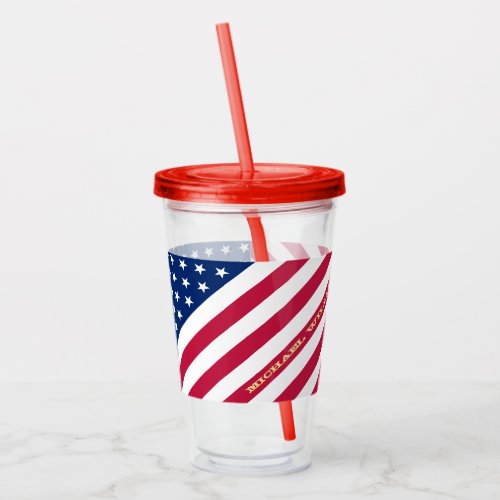USA American Flag Stars Stripes Custom Monogrammed Acrylic Tumbler