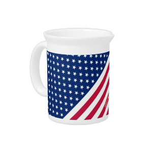 USA American Flag Stars Stripes Custom Monogrammed Beverage Pitcher