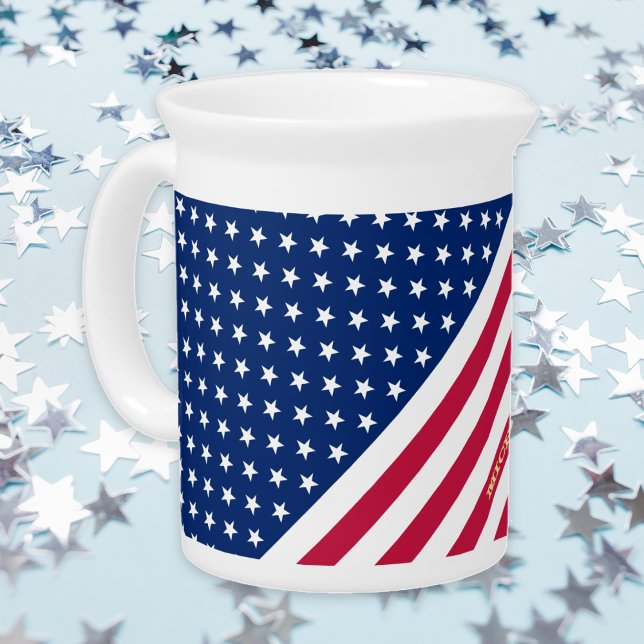USA American Flag Stars Stripes Custom Monogrammed Beverage Pitcher (USA American Flag Stars Stripes Custom Monogrammed Beverage Pitcher)