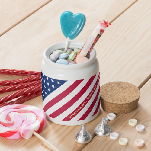 USA American Flag Stars Stripes Custom Monogrammed Candy Jar
