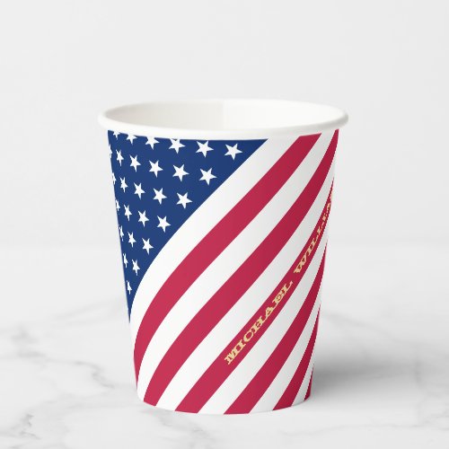 USA American Flag Stars Stripes Custom Monogrammed Paper Cups