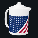 USA American Flag Stars Stripes Custom Monogrammed Teapot<br><div class="desc">The all American, Stars and Stripes, Old Glory, Star-Spangled Banner, USA flag, custom, personalized, beautiful faux gold script / typography name / monogram / initials, cool, chic, stylish, classy, monogrammed, 100% white porcelain, dishwasher safe, microwave safe, teapot, to show your pride, patriotism, love. Simply type in your name / kids...</div>
