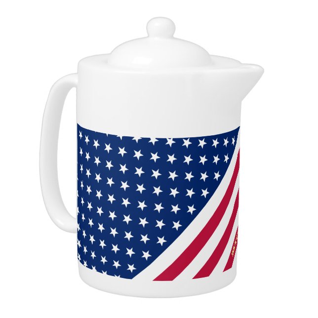 USA American Flag Stars Stripes Custom Monogrammed Teapot (Left)