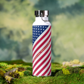 USA American Flag Stars Stripes Custom Monogrammed Water Bottle