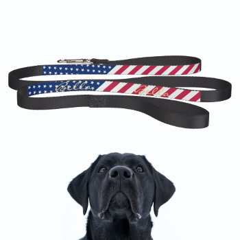 Usa American Flag Stars Stripes Dog Puppy Name Pet Leash by iCoolCreate at Zazzle