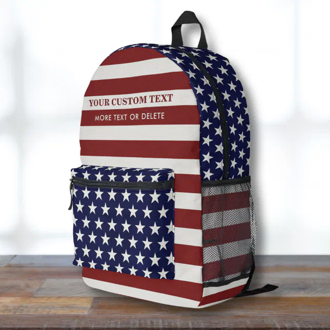 USA American Flag Stars Stripes Personalized Text Printed Backpack | Zazzle