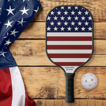 Usa American Flag Stars  Stripes Your Custom Text Pickleball Paddle by colorfulgalshop at Zazzle