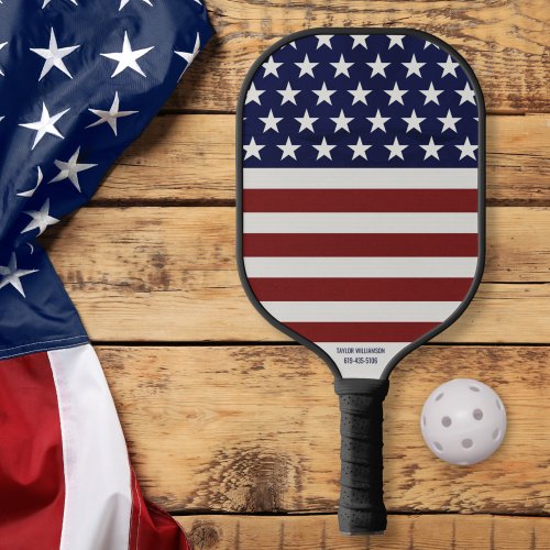 USA American Flag Stars Stripes Your Custom Text Pickleball Paddle