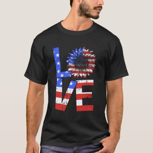 Usa American Flag Sunflower Love For 4Th Of July C T_Shirt