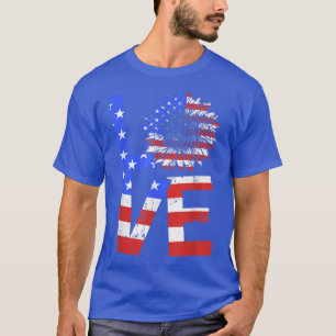 USA American flag sunflower love for 4th of july c T-Shirt