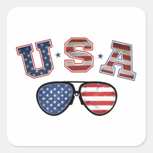 USA American Flag Sunglasses Veteran 4th Of July Square Sticker