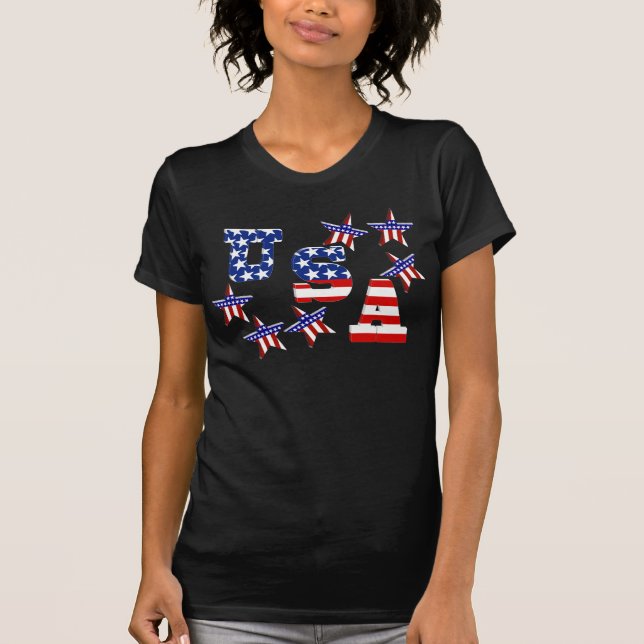 USA American Flag Text with Stars & Stripes T-Shirt (Front)