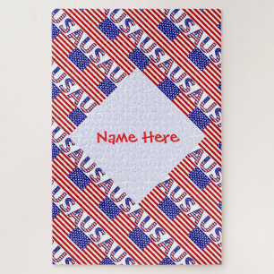 USA American Flag Tiled Red Personalized Jigsaw Puzzle