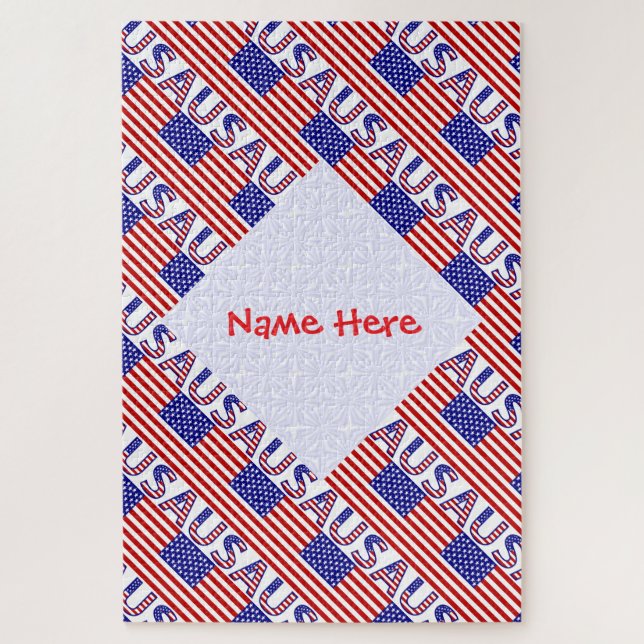 USA American Flag Tiled Red Personalized  Jigsaw Puzzle (Vertical)