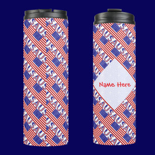 USA American Flag Tiled Red Personalized Thermal Tumbler