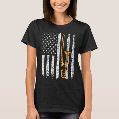 USA American Flag Trombone _ Trombonist Music Love T_Shirt