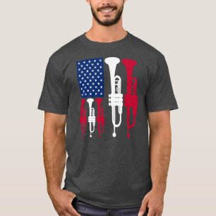 USA American Flag Trumpet Player Funny 4th of T-Shirt