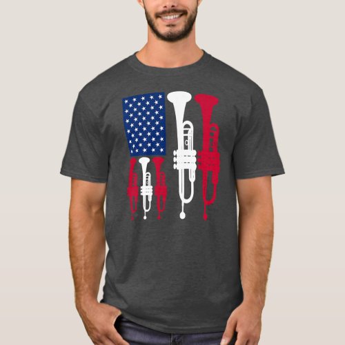 USA American Flag Trumpet Player Funny 4th of T_Shirt