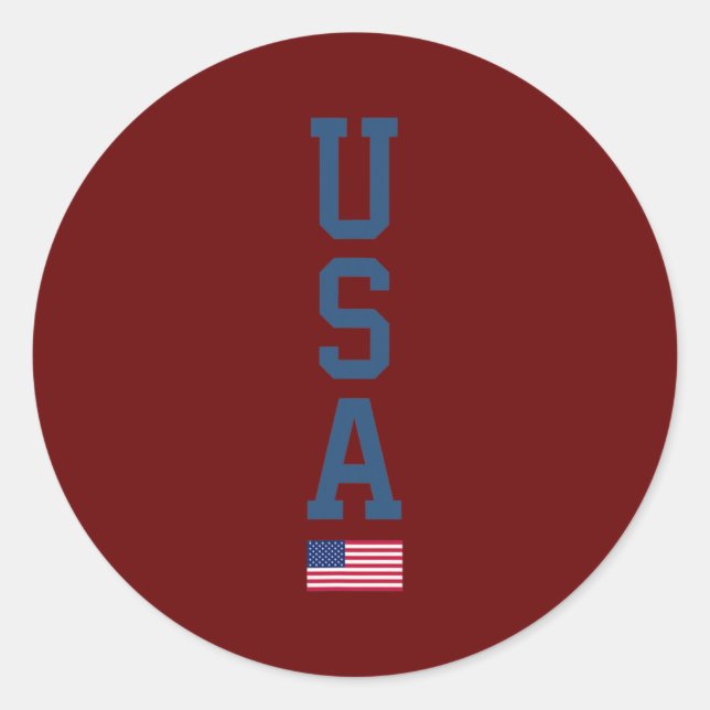 USA American Flag Vertical Text Patriotic 4th of Classic Round Sticker (Front)
