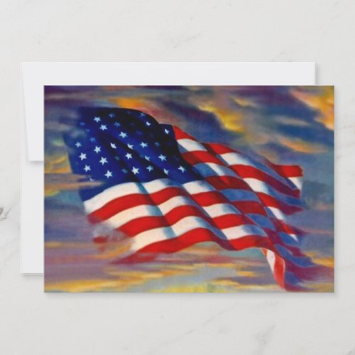 USA American Flag Waves Clouds Blank Invitations