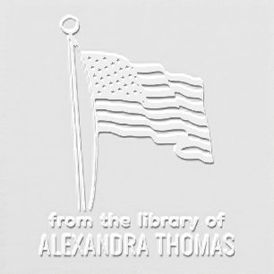 USA American Flag Waving Library Book Name Embosser