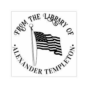 USA American Flag Waving Library Round Book Name Self-inking Stamp