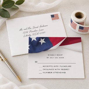 USA American Flag Wedding RSVP Card