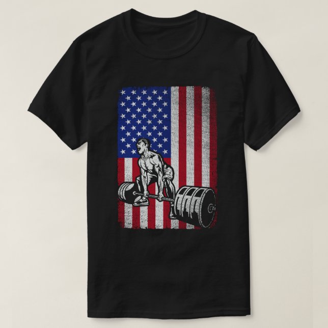 USA American Flag weightlifting Powerlifting T-Shirt (Design Front)
