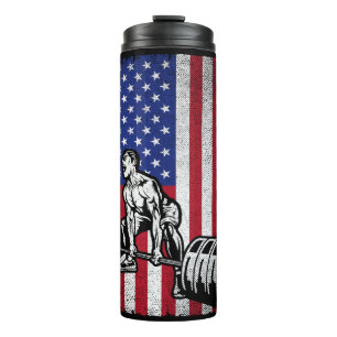 USA American Flag weightlifting Powerlifting Thermal Tumbler