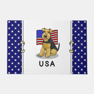 USA American Flag Welsh Terrier Dog - Cute Doormat