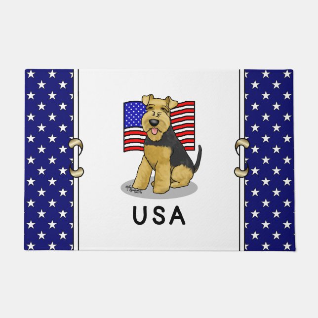 USA American Flag Welsh Terrier Dog - Cute Doormat (Front)