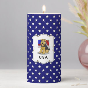 USA American Flag Welsh Terrier Dog - Cute Fun Pillar Candle
