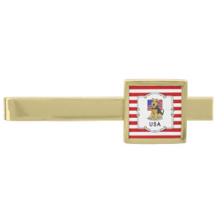 USA American Flag Welsh Terrier Dog - Cute Gold Finish Tie Bar