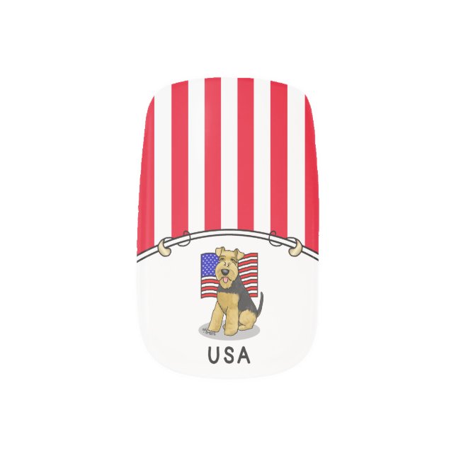 USA American Flag Welsh Terrier Dog - Cute Minx Nail Art (Left Thumb)