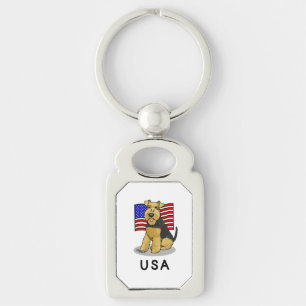 USA American Flag Welsh Terrier Dog Cute Patriotic Keychain