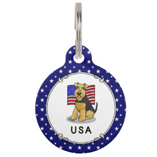 USA American Flag Welsh Terrier Dog - Cute Pet ID Tag