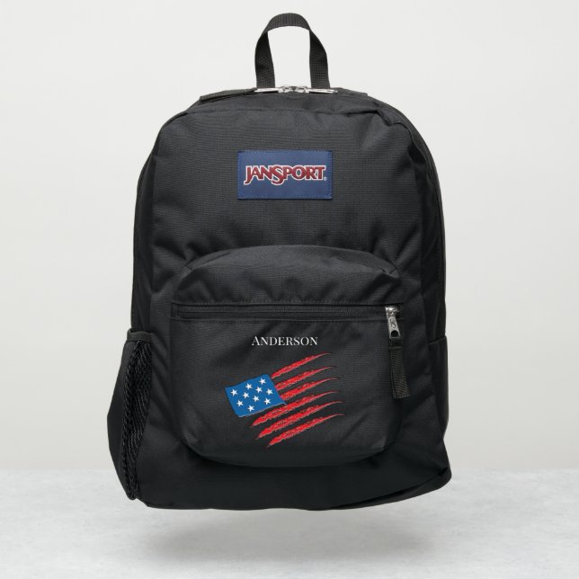 USA American Flag with Name JanSport Backpack (Front)