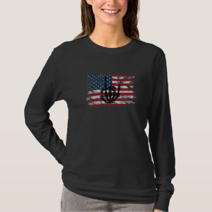 USA American Flag With Rocker Skeleton Hand  5 T-Shirt