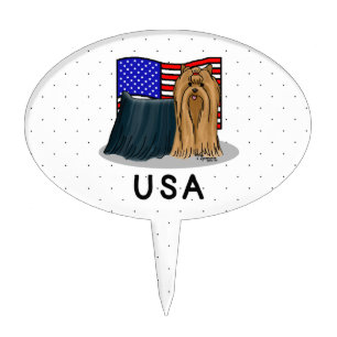 USA American Flag Yorkshire Terrier (Yorkie) Dog Cake Topper