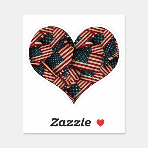 USA American Flags Heart Sticker