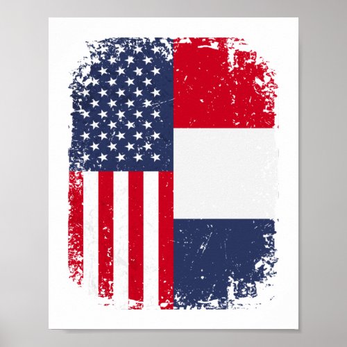 USA American France French Flag Poster