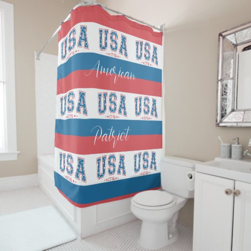 USA American Patriot Red White Blue Stars Stripes Shower Curtain